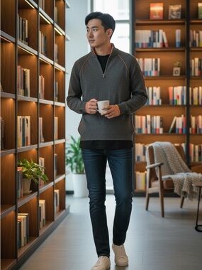 Brookmore 100% Cashmere 1/4 Zip Sweater Men’s Medium Gray Pullover Soft Luxury